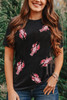 Black Sequined Crayfish Round Neck Graphic Tee Black Sequined Crayfish Round Neck Graphic Tee
