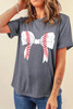Gray Baseball Bowknot Graphic Casual Tee Gray Baseball Bowknot Graphic Casual Tee