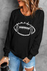 Black Game Day Rugby Graphic Print Pullover Sweatshirt