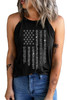 Black Shiny American Flag Printed O Neck Graphic Tank Top