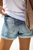 Sky Blue Star American Flag Patchwork Distressed Denim Shorts