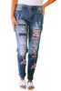 Sky Blue  American Flag Patched Distressed Jeans