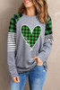 Green Lucky Plaid Heart Striped Color Block Long Sleeve Top Green Lucky Plaid Heart Striped Color Block Long Sleeve Top