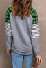 Green Lucky Plaid Heart Striped Color Block Long Sleeve Top Green Lucky Plaid Heart Striped Color Block Long Sleeve Top