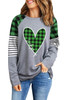 Green Lucky Plaid Heart Striped Color Block Long Sleeve Top Green Lucky Plaid Heart Striped Color Block Long Sleeve Top