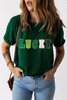 Green LUCKY Glitter Chenille Patched Crew Neck T Shirt Green LUCKY Glitter Chenille Patched Crew Neck T Shirt