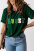 Green LUCKY Glitter Chenille Patched Crew Neck T Shirt Green LUCKY Glitter Chenille Patched Crew Neck T Shirt