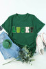 Green LUCKY Glitter Chenille Patched Crew Neck T Shirt Green LUCKY Glitter Chenille Patched Crew Neck T Shirt