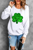 White Sequin Clover Embroidered Drop Shoulder Sweatshirt White Sequin Clover Embroidered Drop Shoulder Sweatshirt