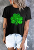 Black Sequin Clover Embroidered Round Neck Graphic Tee Black Sequin Clover Embroidered Round Neck Graphic Tee