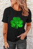 Black Sequin Clover Embroidered Round Neck Graphic Tee Black Sequin Clover Embroidered Round Neck Graphic Tee