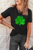 Black Sequin Clover Embroidered Round Neck Graphic Tee Black Sequin Clover Embroidered Round Neck Graphic Tee