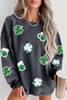 Gray Sequined Clover St Patrick Graphic Corded Sweatshirt