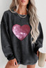 Black Sequin Heart Shaped Crewneck Corded Sweatshirt