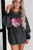 Black Sequin Heart Shaped Crewneck Corded Sweatshirt