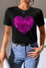 Black Valentine Two Tone Sequined Heart Shaped Graphic T Shirt
