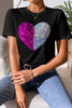 Black Valentine Two Tone Sequined Heart Shaped Graphic T Shirt