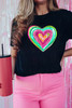 Black Valentine Heart Shaped Print Crew Neck T Shirt