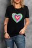 Black Valentine Heart Shaped Print Crew Neck T Shirt