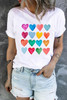 White Colorful Heart Shaped Print Crew Neck T Shirt