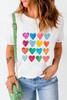 White Colorful Heart Shaped Print Crew Neck T Shirt