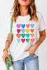 White Colorful Heart Shaped Print Crew Neck T Shirt
