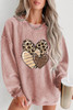 Pink Leopard Heart Shape Corded Loose Fit Sweatshirt