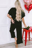 Black Sequin Heart Popping Graphic Textured 2pcs Outfit Black Sequin Heart Popping Graphic Textured 2pcs Outfit