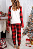 Red MERRY CHRISTMAS Plaid Print Two Piece Loungewear