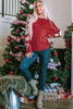 Red Sequined Christmas Favor Sleeve Casual Pullover