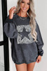 Gray Leopard Star Graphic Corded Sweatshirt