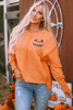 Orange Halloween Pumpkin Face Exposed Seam Patchwork Sweatshirt