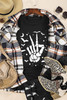 Black Halloween Bat & Skeleton Hand Graphic Tee