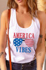 White AMERICA VIBES Sunglasses Graphic Print Racerback Tank Top White AMERICA VIBES Sunglasses Graphic Print Racerback Tank Top