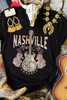 Black Nashville Music City Leopard Guitar Graphic T Shirt