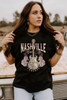 Black Nashville Music City Leopard Guitar Graphic T Shirt