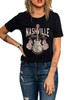 Black Nashville Music City Leopard Guitar Graphic T Shirt