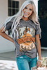 Gray Desert Wild Cowboy Cactus Print Short Sleeve Graphic Tee