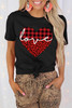 Black Love Leopard Plaid Heart Shaped Crewneck T Shirt