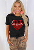 Black Love Leopard Plaid Heart Shaped Crewneck T Shirt