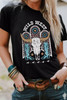 Black WILD WEST Steer Skull Graphic T Shirt