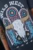 Black WILD WEST Steer Skull Graphic T Shirt