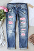 Sky Blue Valentines Day Heart Patchwork Jeans Sky Blue Valentines Day Heart Patchwork Jeans