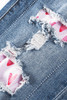 Sky Blue Valentines Day Heart Patchwork Jeans Sky Blue Valentines Day Heart Patchwork Jeans