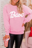 Pink Letters Print Ribbed Knit Trim Sweatshirt