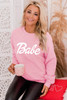 Pink Letters Print Ribbed Knit Trim Sweatshirt