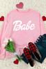 Pink Letters Print Ribbed Knit Trim Sweatshirt