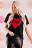 Black Love Heart Shaped Glitter Print T Shirt