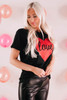 Black Love Heart Shaped Glitter Print T Shirt