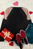 Black Heart Shape Plaid Print Sequin Patchwork Long Sleeve Top